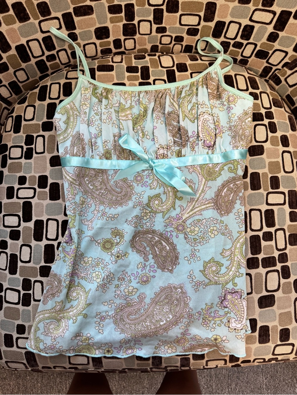Light Blue Paisley Satin-Trim Cami